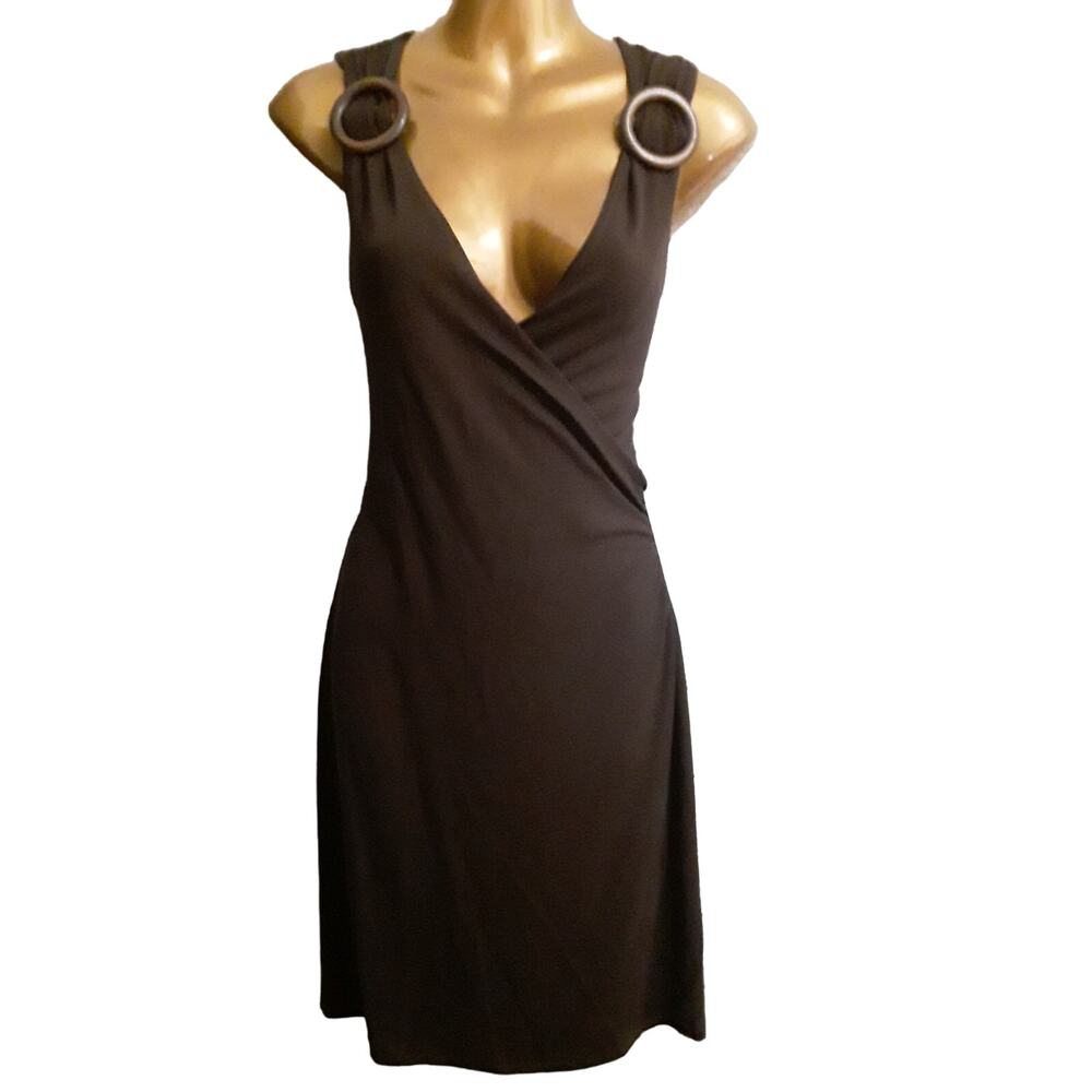 Michael Kors Sz. 8 Brown Wrap Style Bodycon Dress with Wood Circle Detail